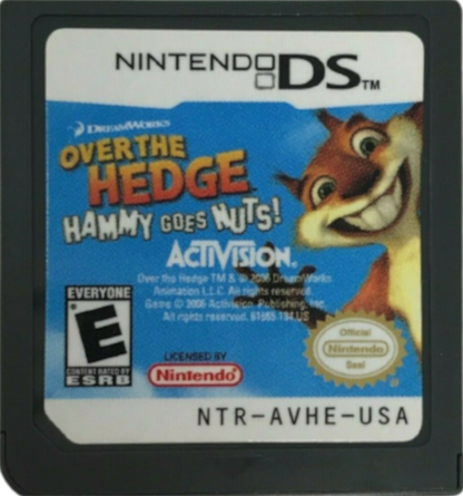 Over the Hedge Hammy Goes Nuts for Nintendo DS (DS), cartridge for a retro video game featuring action-adventure gameplay, fast-paced mini-games, character-based missions, puzzle-solving, and movie-inspired cartoon fun