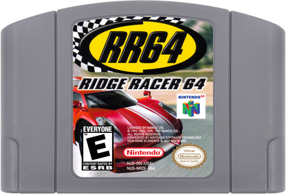 Ridge Racer 64 game cartridge cover art for Nintendo 64 video game.