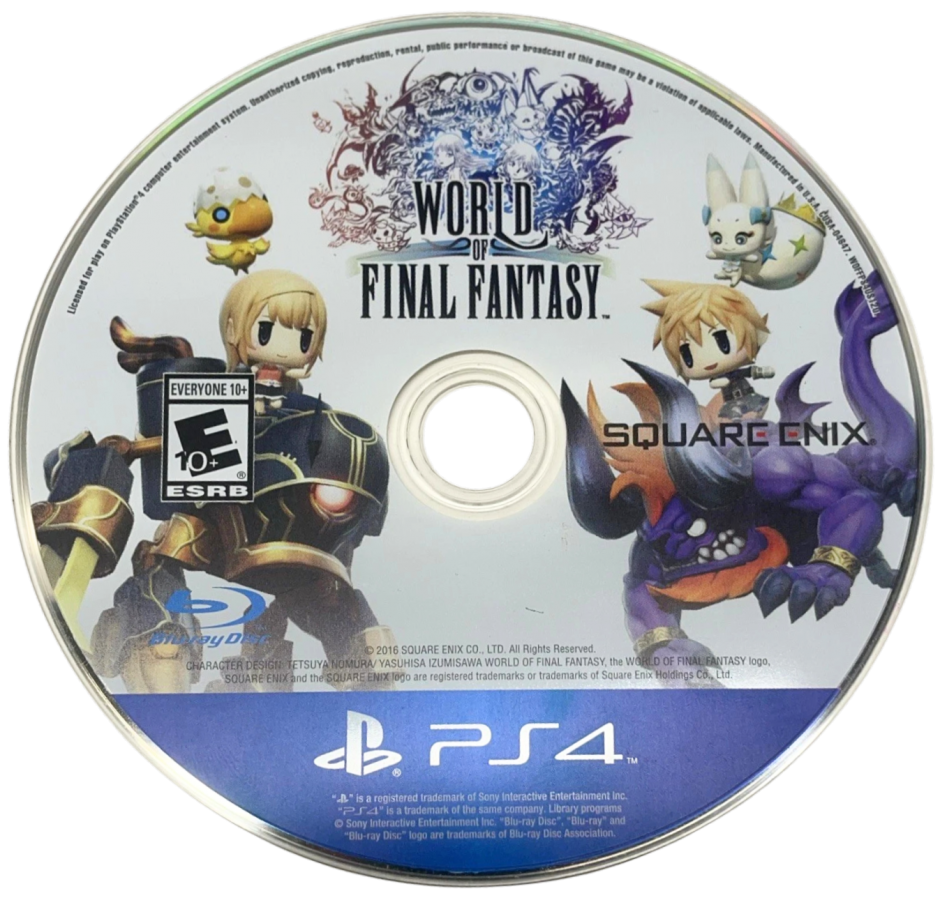 World of Final Fantasy – PlayStation 4 (PS4) video game cover disc, turn-based role-playing game.