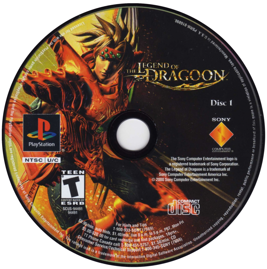 Legend of Dragoon retro fantasy role-playing RPG game for PlayStation 1 (PS1) disc 1