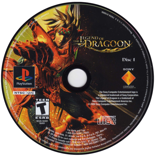 Legend of Dragoon retro fantasy role-playing RPG game for PlayStation 1 (PS1) disc 1