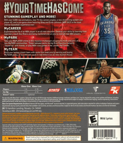 NBA 2K15 back of case for Xbox One (XONE) sports basketball video game