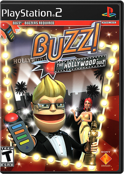 Buzz! Hollywood Quiz for PlayStation 2 with movie and celebrity trivia quiz gameplay cover art