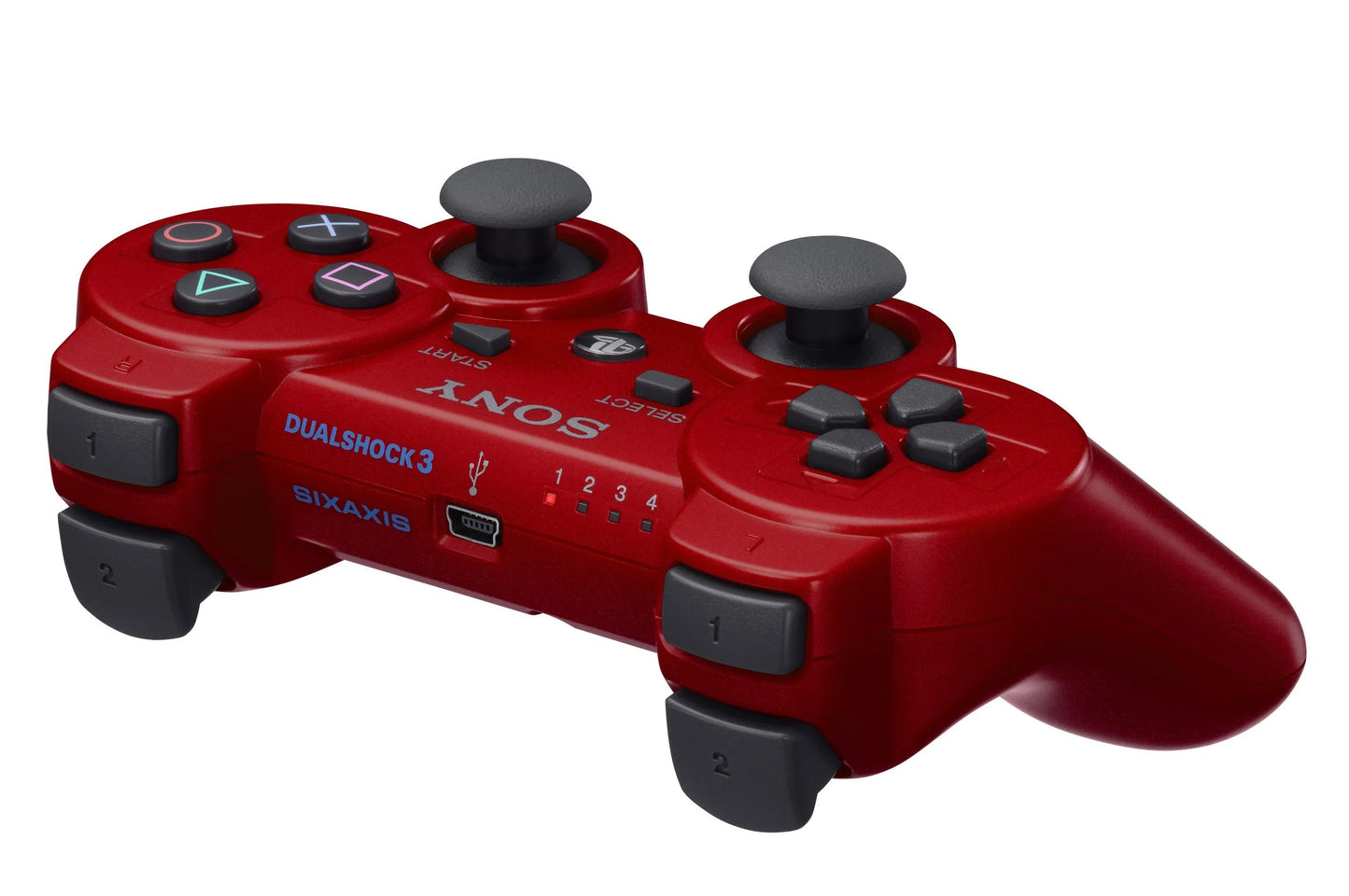 DualShock 3 wireless controller in red featuring classic PlayStation button layout and responsive analog controls
