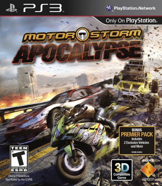 MotorStorm Apocalypse PlayStation 3 PS3 off-road racing video game featuring high-speed motorcycle and vehicle racing extreme tracks dangerous environments massive crashes destruction shortcuts powerful vehicles intense competition and classic PlayStation 3 PS3 gameplay collectible gaming appeal front cover art