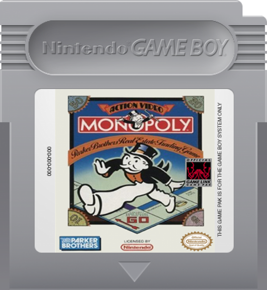 Monopoly board game video game adaptation for the classic Nintendo Game Boy handheld console cartridge