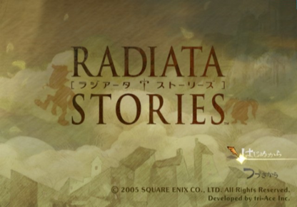 Radiata Stories – PlayStation 2 (PS2) video game title screen, action role-playing game.