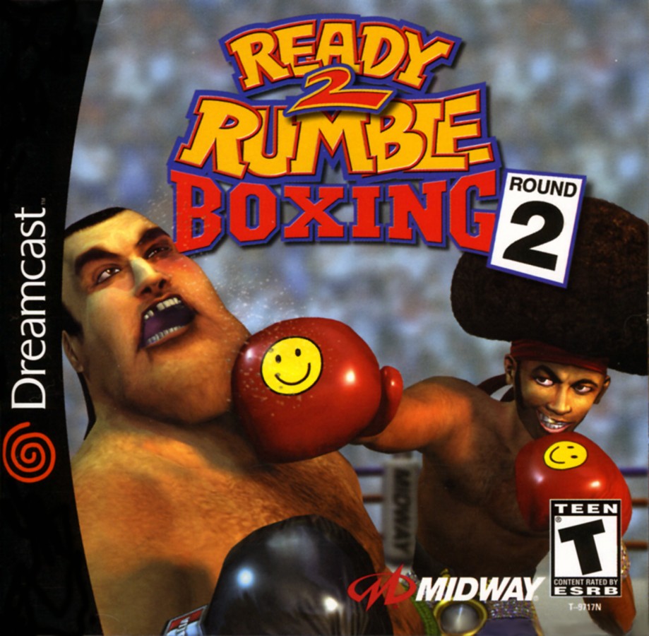Ready 2 Rumble Boxing Round 2 Sega Dreamcast DC for arcade boxing video game fans featuring colorful boxers intense matches powerful punches knockout action special moves training modes championship fights and fast paced Sega Dreamcast gameplay collectible retro gaming appeal front cover art