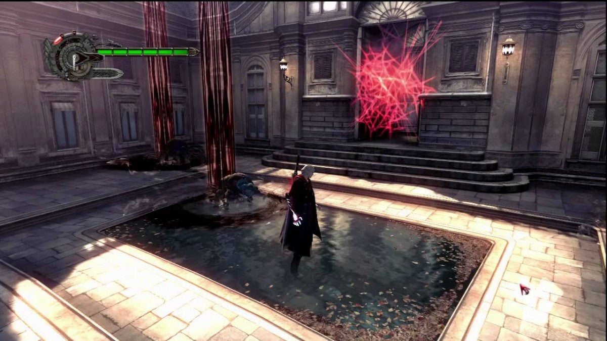 Retro DmC Devil May Cry Xbox 360 inspired design featuring stylized hack and slash action aesthetic vintage HD era demon hunting combat urban limbo world neon surreal environments fast paced aerial combos Dante reboot storyline nostalgic Capcom action presentation gameplay