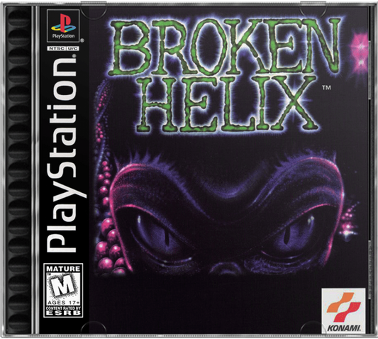Broken Helix PlayStation 1 third-person action sci-fi horror video game Konami maximum security prison setting mutants creatures Bruce convict protagonist weapon combat exploration mutant DNA powers cover art