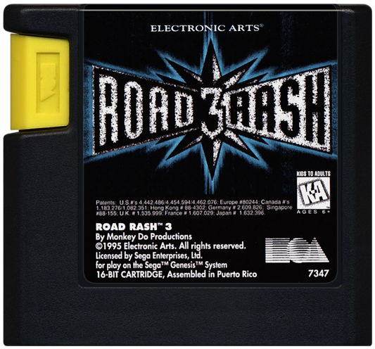 Road Rash 3 cartridge for Sega Genesis (GEN) video game