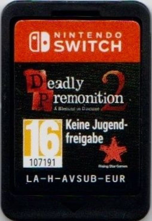 Deadly Premonition 2 A Blessing in Disguise Nintendo Switch inspired design featuring mystery horror adventure aesthetic small town investigation supernatural suspense eccentric characters open world exploration cinematic storytelling atmospheric detective gameplay presentation cartridge 