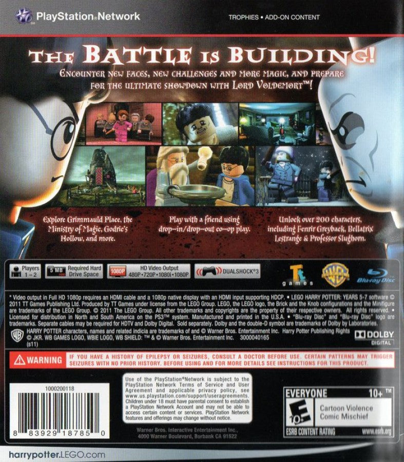 Lego Harry Potter Years 5-7 for PlayStation 3 featuring fun lego action adventure gameplay back cover art