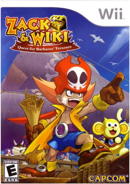 Zack & Wiki: Quest for Barbaros’ Treasure cover art for Nintendo Wii (Wii) featuring puzzle‑adventure gameplay with inventive challenges and whimsical cartoon‑style visuals.