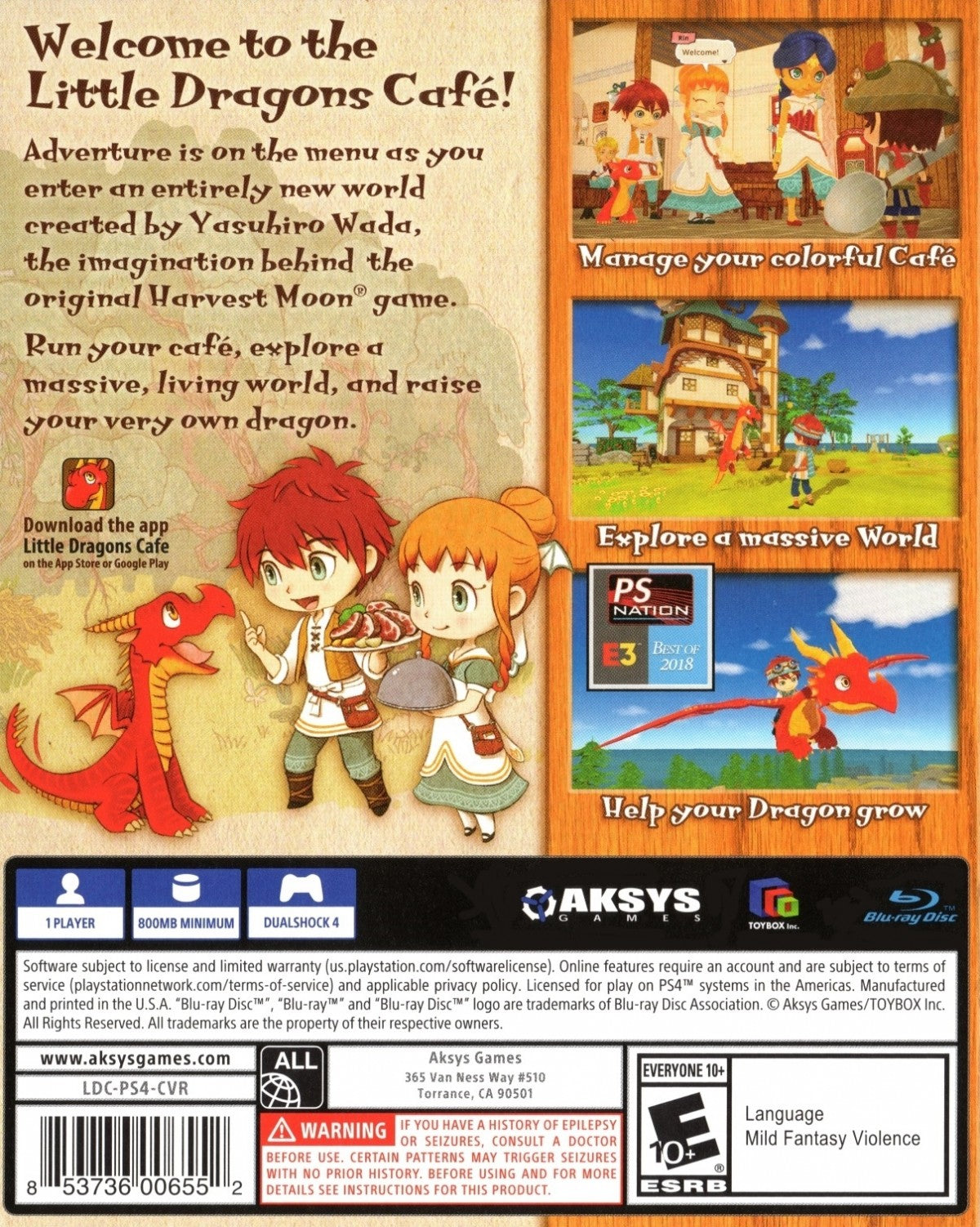 Little Dragons Cafe retro PlayStation 4 video game Little Dragons Cafe fantasy adventure cooking simulation dragon raising anime style exploration console title PlayStation 4 release gameplay