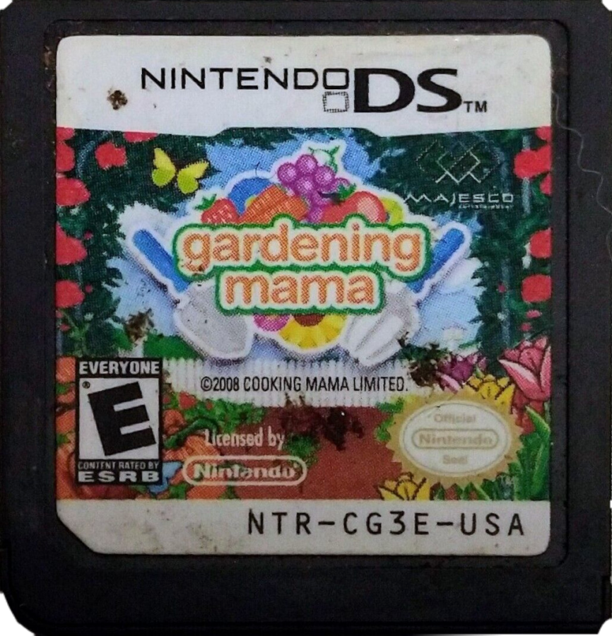 Gardening Mama for Nintendo DS, cartridge for a simulation video game with gardening activities, planting mini-games, stylus-based gameplay, and casual family-friendly challenges