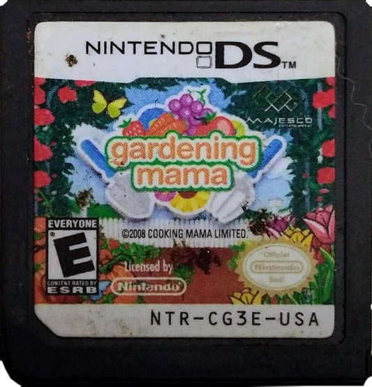 Gardening Mama for Nintendo DS, cartridge for a simulation video game with gardening activities, planting mini-games, stylus-based gameplay, and casual family-friendly challenges