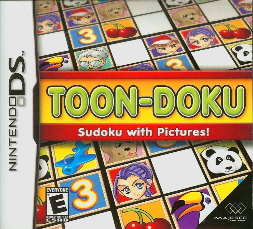 Toon-doku Nintendo DS video game, cartoon-style Sudoku puzzle gameplay, logic and number challenges, handheld console title front cover
