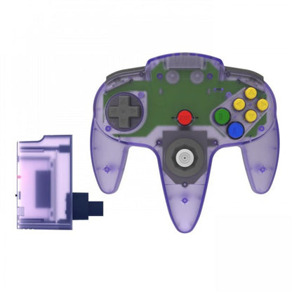 N64 Wireless 2.4GHz Controller for Nintendo 64 N64 Atomic Purple accessory featuring wireless 2.4GHz connectivity classic three prong controller design analog stick directional pad responsive buttons ergonomic grip translucent purple styling and compatibility with supported Nintendo 64 games replacement gaming controller and retro gaming accessory appeal