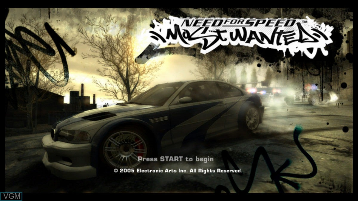 Need for Speed Most Wanted Black Edition title screen for XBOX video game. 