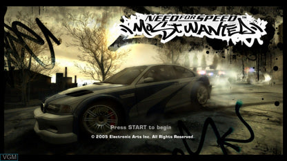 Need for Speed Most Wanted Black Edition title screen for XBOX video game. 
