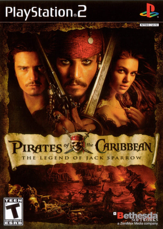 Pirates of the Caribbean for PlayStation 2 action role playing adventure video game featuring swashbuckling combat naval exploration quest driven gameplay and immersive pirate themed storytelling experience front cover