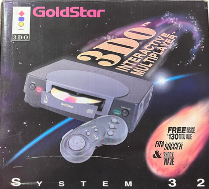 Goldstar 3DO console Panasonic 3DO compatible system CD based gaming console retro hardware multiplayer ports FMV games vintage gaming system home console 3DO Interactive Multiplayer Goldstar system box front