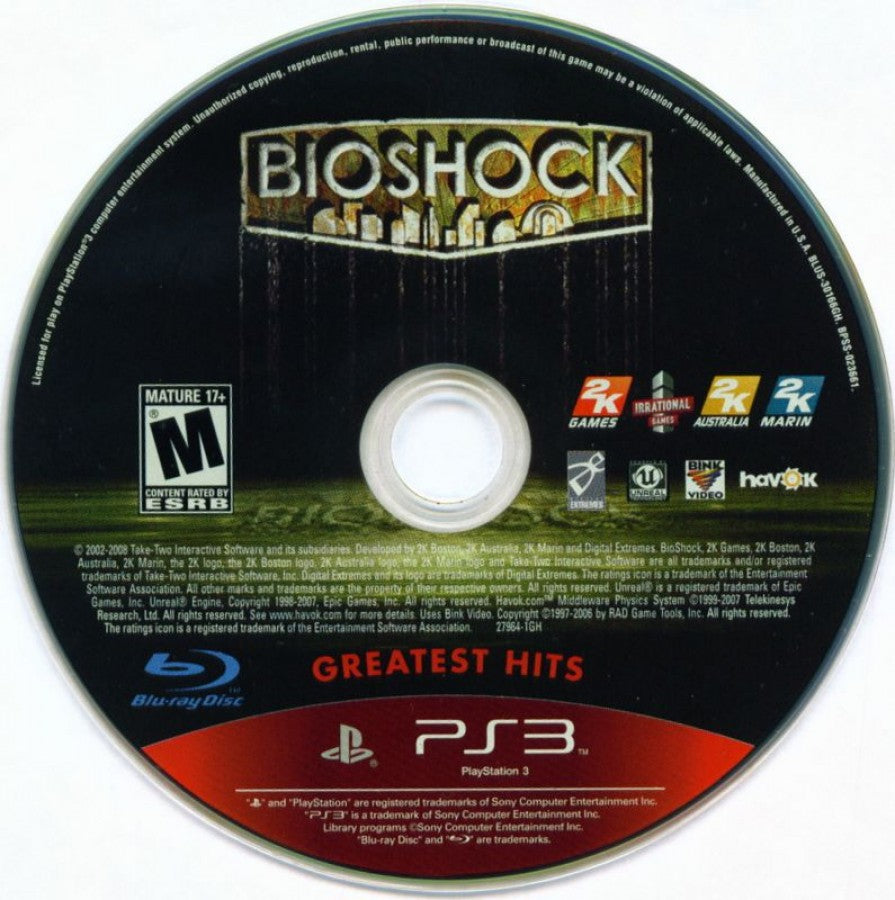 BioShock [Greatest Hits] disc for PlayStation 3 (PS3) video game