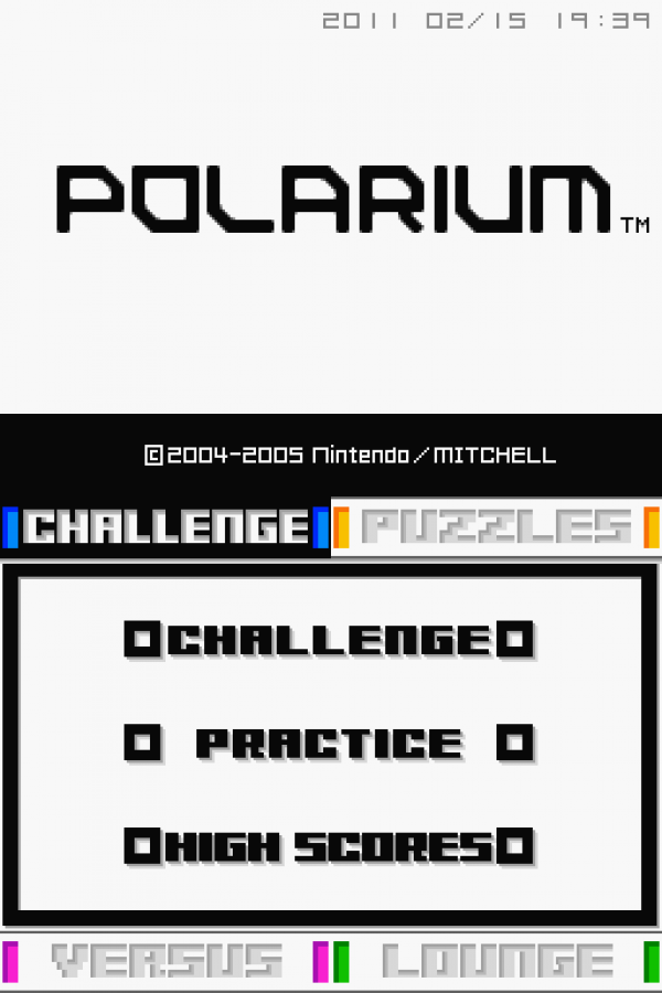 Polarium home screen for Nintendo DS (DS) tile-flipping puzzle video game 