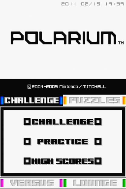 Polarium home screen for Nintendo DS (DS) tile-flipping puzzle video game 