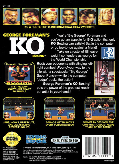 George Foreman's KO Boxing back cover art for Sega Genesis (GEN) video game