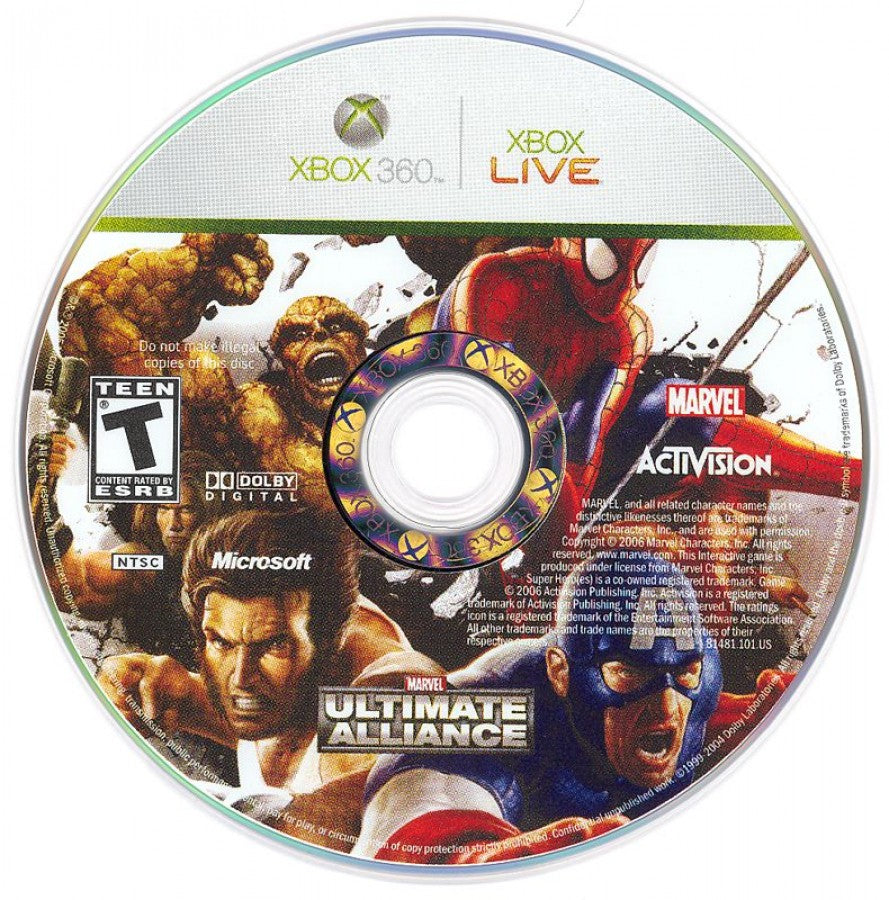 Marvel: Ultimate Alliance disc for Xbox 360 (X360) action role-playing superhero video game