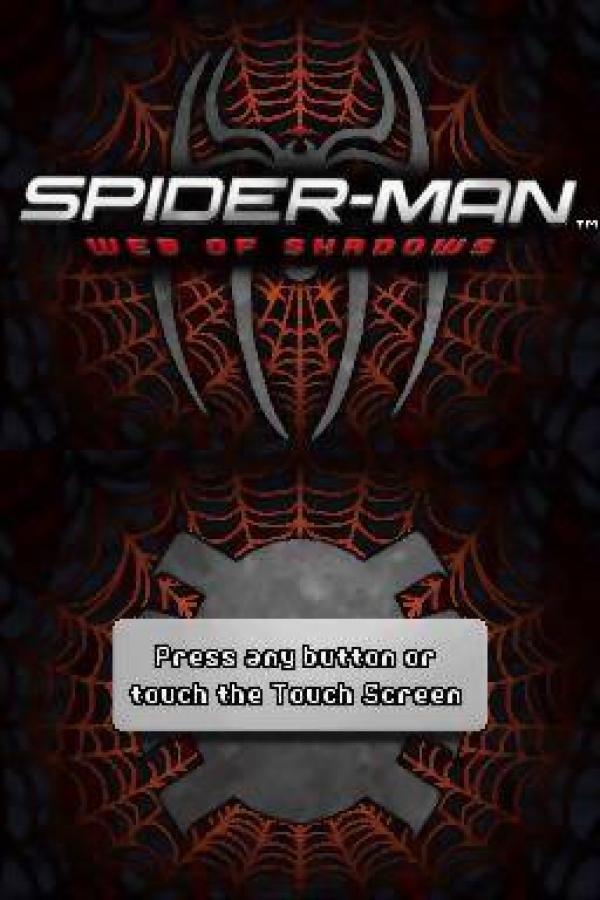 Spider-Man: Web of Shadows action adventure superhero start screen for Nintendo DS (DS) video game