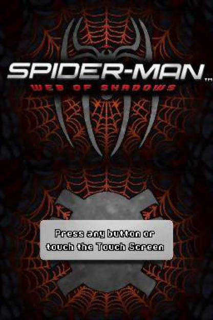 Spider-Man: Web of Shadows action adventure superhero start screen for Nintendo DS (DS) video game