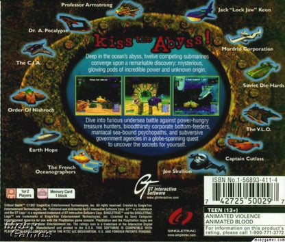 Critical Depth retro underwater vehicular combat action game for PlayStation 1 (PS1) back of case
