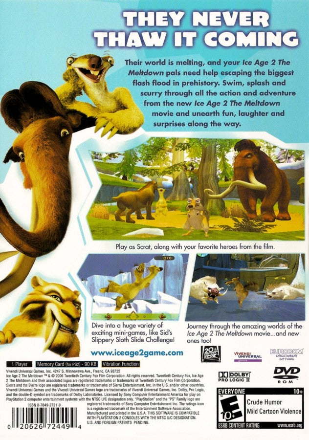 Ice Age 2: The Meltdown back cover art for Playstation 2 (PS2) video game cover art