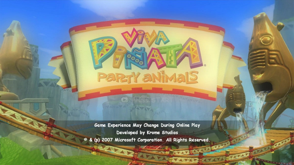 Viva Piñata: Party Animals start screen for Xbox 360 (X360) party mini-game video game 