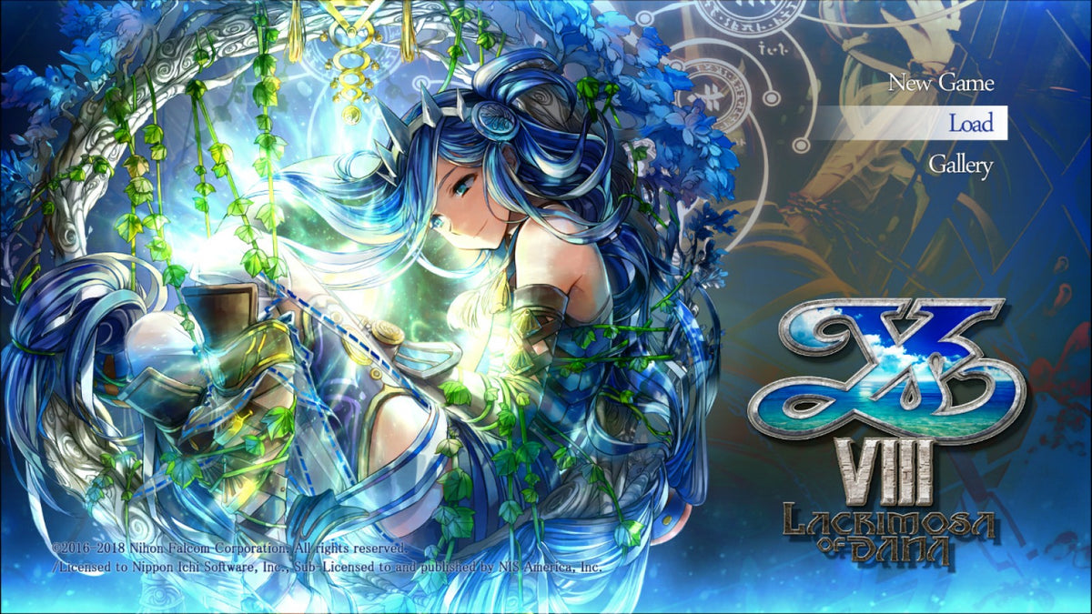 Ys VIII Lacrimosa of DANA Nintendo Switch NS video game featuring action role playing gameplay Adol Christin island exploration real time combat enemy battles character progression party based adventure crafting mysterious environments and fantasy storytelling start menu