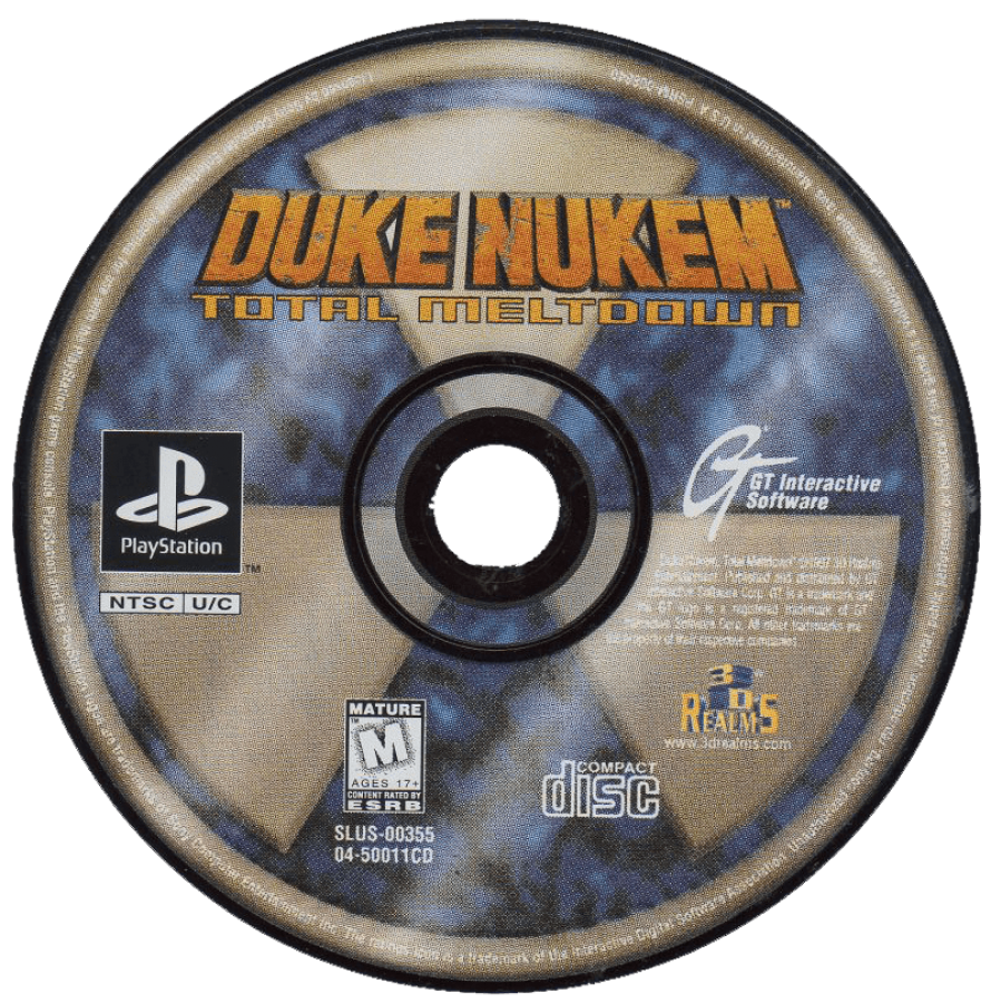 Duke Nukem: Total Meltdown retro sci-fi first-person shooter game for PlayStation 1 (PS1) disc