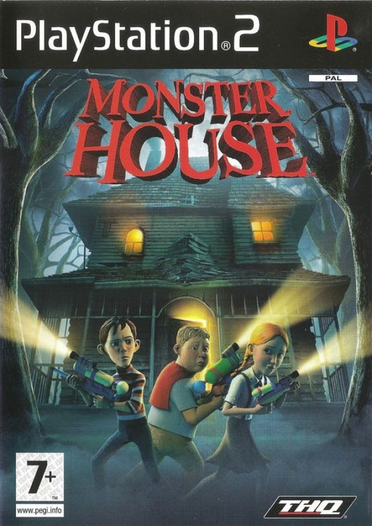 Monster House PlayStation 2 PS2 video game, action adventure, spooky cartoon-based gameplay, movie tie-in, family-friendly console title cover