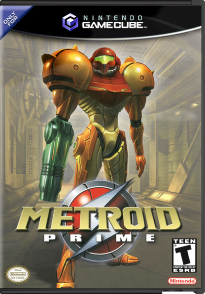 GameCube game case for 'Metroid Prime' with Samus on cover