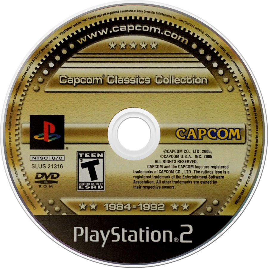 Capcom Classics Collection for PlayStation 2 with a compilation of retro arcade action titles disc