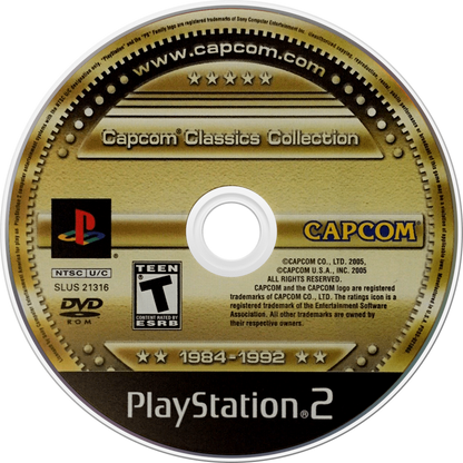 Capcom Classics Collection for PlayStation 2 with a compilation of retro arcade action titles disc