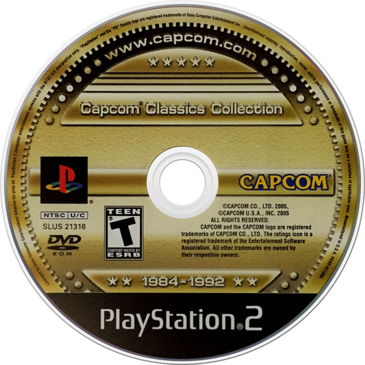 Capcom Classics Collection for PlayStation 2 with a compilation of retro arcade action titles disc