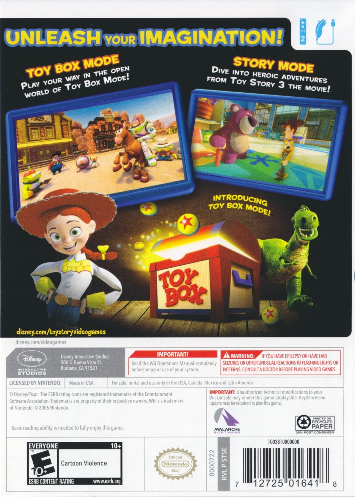 Disney Pixar Toy Story 3: The Video Game back cover art for Nintendo Wii (Wii) video game
