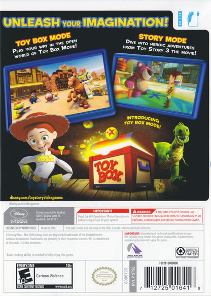 Disney Pixar Toy Story 3: The Video Game back cover art for Nintendo Wii (Wii) video game