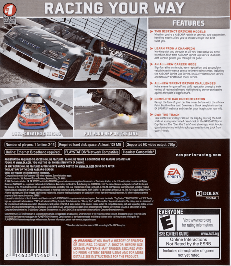 NASCAR 09 back cover art for PlayStation 3 (PS3) video game