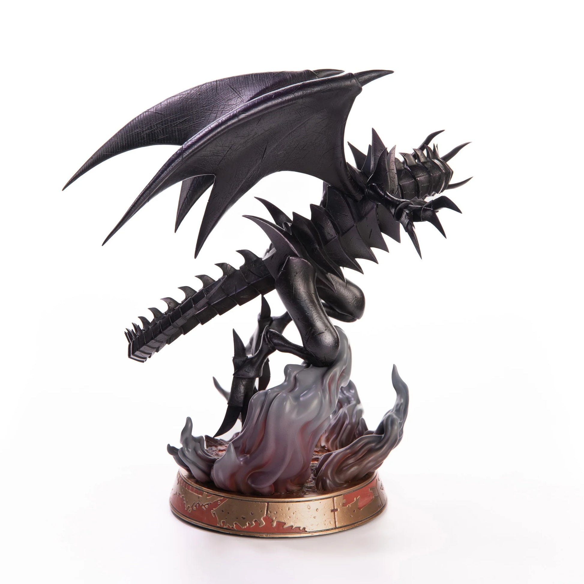 Red Eyes Black Dragon 13 inch statue Black Variant by First 4 Figures detailed Yu‑Gi‑Oh! collectible featuring fierce dragon pose dark metallic finish and premium display quality celebrating the iconic trading card game franchise side view