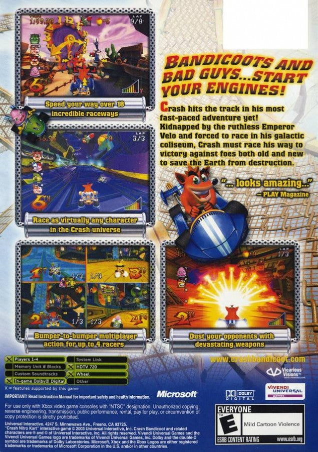 Crash Nitro Kart back cover art for Xbox (XBOX) video game