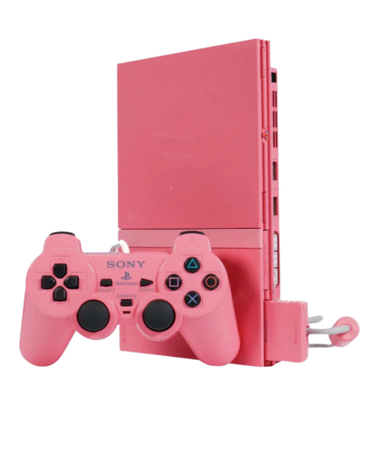 PlayStation 2 Slim Console PS2 Ceramic Pink Japanese Import JP for retro video game enthusiasts featuring compact Sony gaming hardware stylish ceramic pink finish PlayStation 2 game compatibility built in controller and memory card ports DVD playback collectible console gaming appeal front view